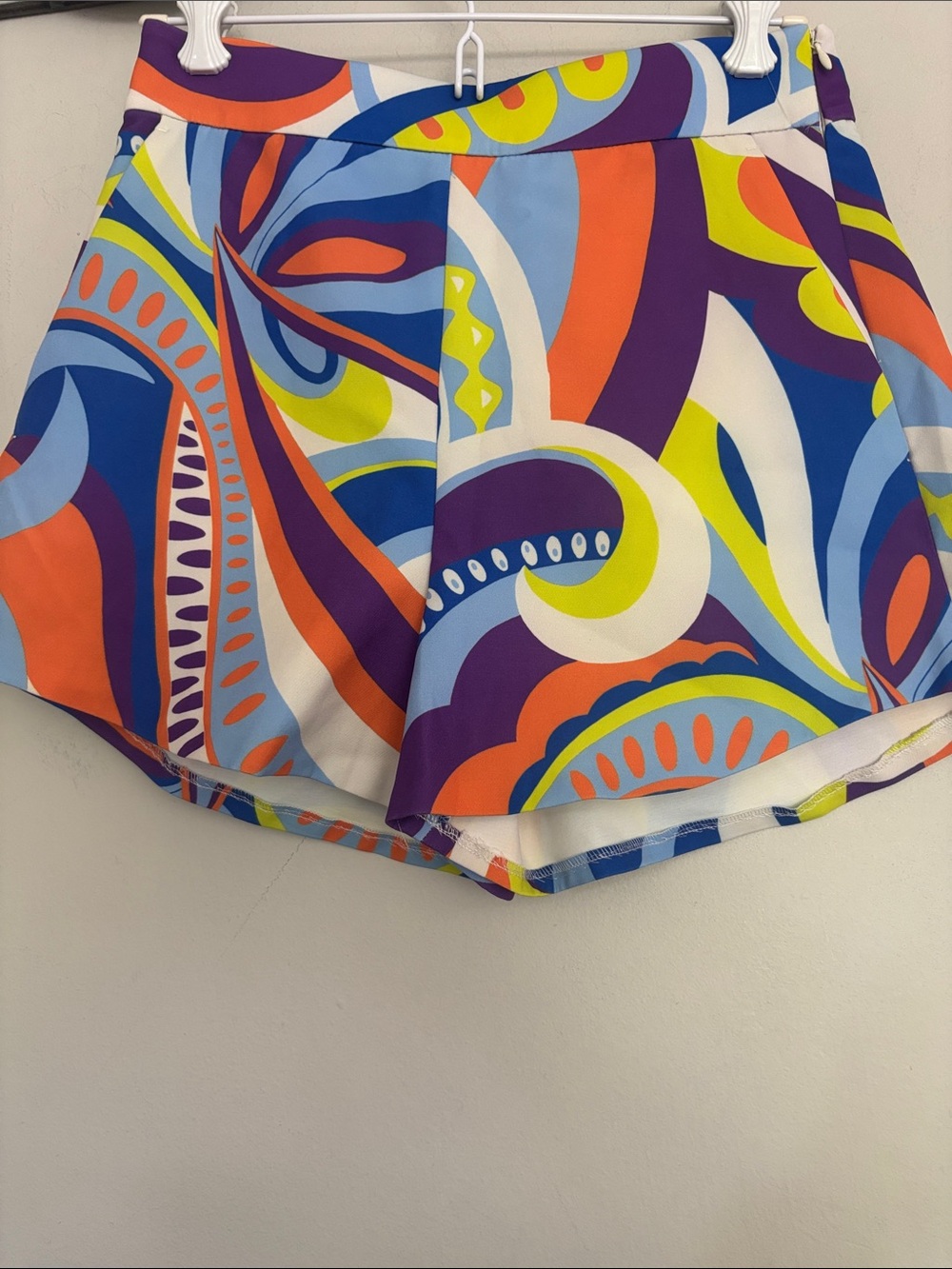 Zara White Shorts with Blue, Orange, Purple & Yellow Print